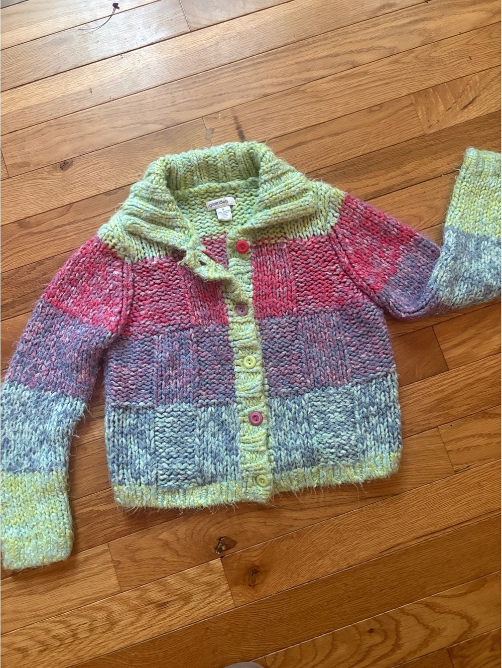Y2K Greendog Size 6 Multicolor Chunky Knit Button-Up Cardigan Sweater